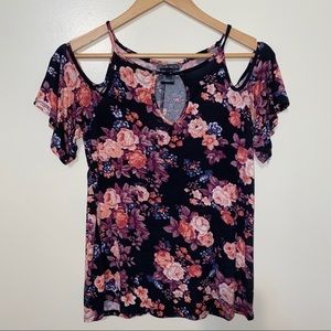 Kristin Nicole Floral Cold Shoulder Top Size Small